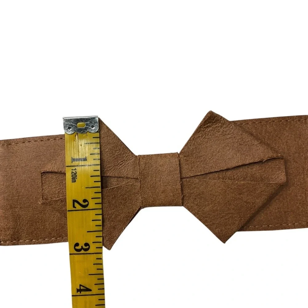 Boho Woven Lacey Waist Belt with Bow Suede Accent‎ Snap Back Stretch Cream Brown